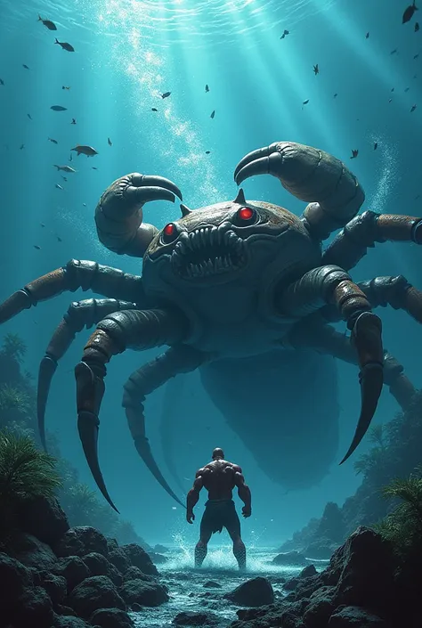 "Superhero the crab man" and he fights against  "evil deep"  the evil deep sea creature evil deep the embodiment of the Kraken 
The two fight over the ocean 
