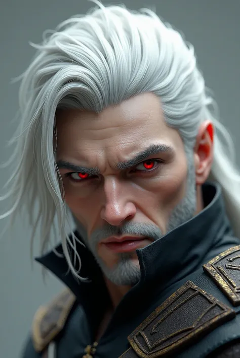  Real film  , hautporen, a male, white hair, long hair, light skin, Hohe Details, high quality, HD Model, red eyes, light skin, witcher, the witcher