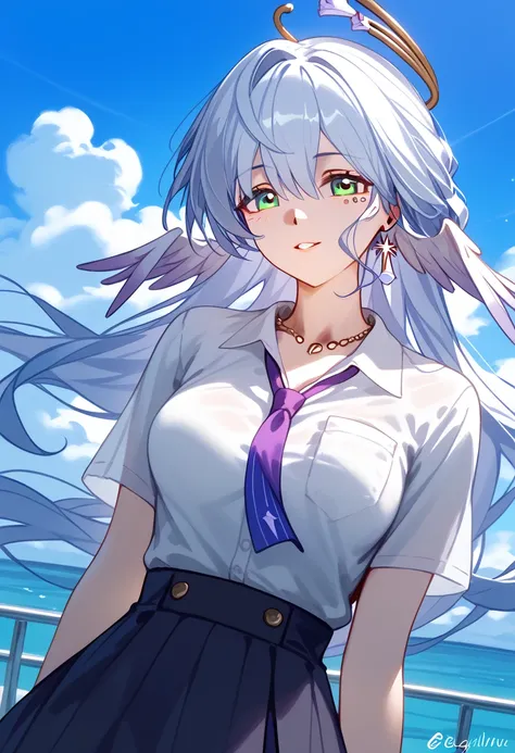 robin (honkai: star rail),  Business shirts、black Skirt、necklace、medium breasts、slender body、random expression、 random angles、random Dienamic pose, cowboy shot、(close up:1.3)、sexy Lip、Translucent skin， the skin is fair 、Moist eyes、Gentle eyes、Gentle look, ...