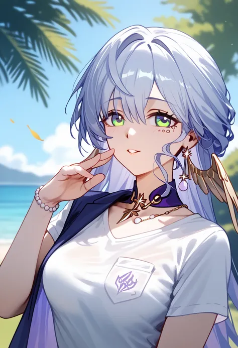 robin (honkai: star rail),  Business shirts、black Skirt、necklace、medium breasts、slender body、random expression、 random angles、random Dienamic pose, cowboy shot、(close up:1.3)、sexy Lip、Translucent skin， the skin is fair 、Moist eyes、Gentle eyes、Gentle look, ...