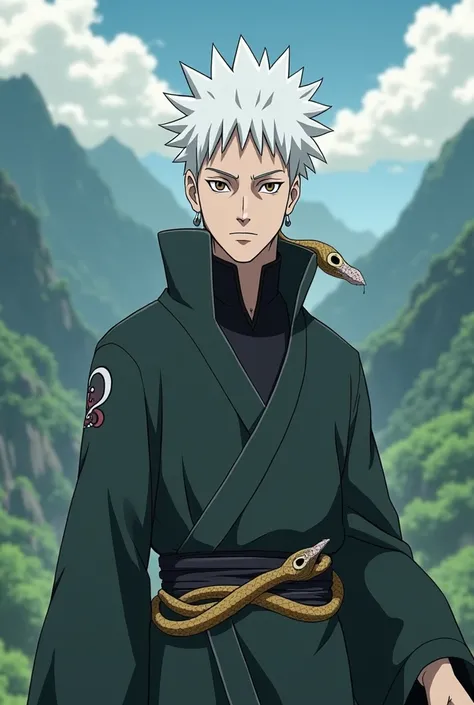 Ninja in Naruto,  white hair ,Byakugan,  white skin , high ,Snake wise mode, man.
