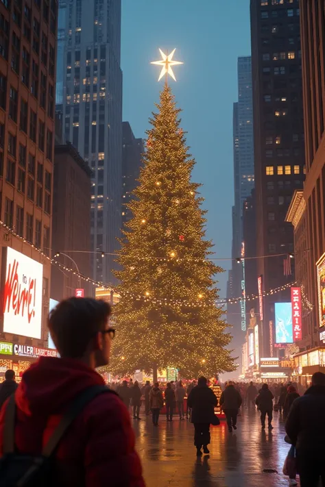 Im in New York on New Years Eve ,  next to the Christmas tree from the movie Home Alone