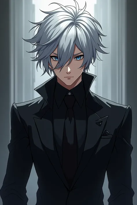  Anime character ,  white hair,  black jacket ,  mens