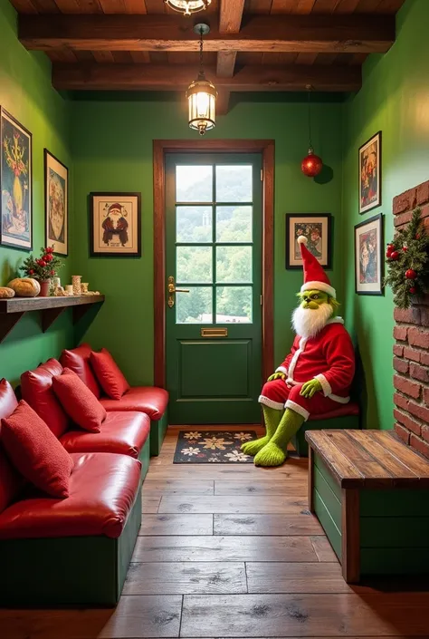  room intended for pet care that has several feeders and drinkers ,  several beds and a place in the large corner of the room to wash the Grinchs Christmas-themed pets (Do not show the character in the photo )