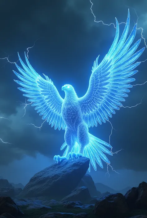 a huge eagle made of blue lightning
