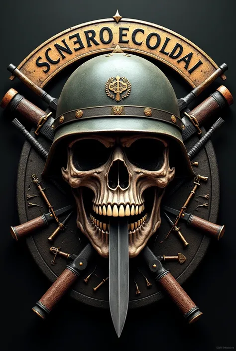 An emblem representing a company 
And the company is called Hunters 
And that it is a cursed military-type skull with a military helmet and that in the middle it says hunting company but that it has weapons and in Spanish but with more decoration and with ...