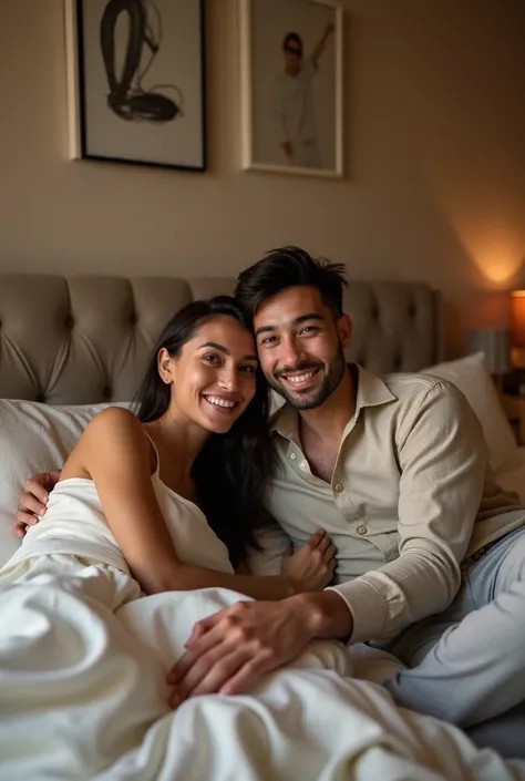 there is a man and woman taking a selfie in a bedroom, a picture inspired by Ruth Jên, reddit, dau-al-set, happy couple, tyler edlin and natasha tan, momma and papa, lovely couple, couple, with her long, photo taken in 2 0 2 0, smiling couple, john jude pa...