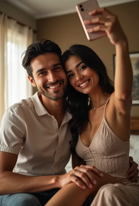 there is a man and woman taking a selfie in a bedroom, a picture inspired by Ruth Jên, reddit, dau-al-set, happy couple, tyler edlin and natasha tan, momma and papa, lovely couple, couple, with her long, photo taken in 2 0 2 0, smiling couple, john jude pa...