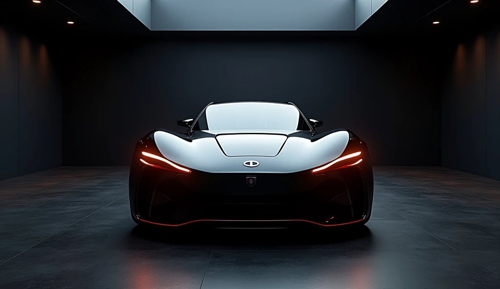 A captivating image of a (2025 Tata Magic) taking center stage in a luxurious black showroom. The futuristic, (black) vibrant exterior gleams, showcasing its sleek, aerodynamic design and bold accents. The front view highlights the cutting-edge innovation ...