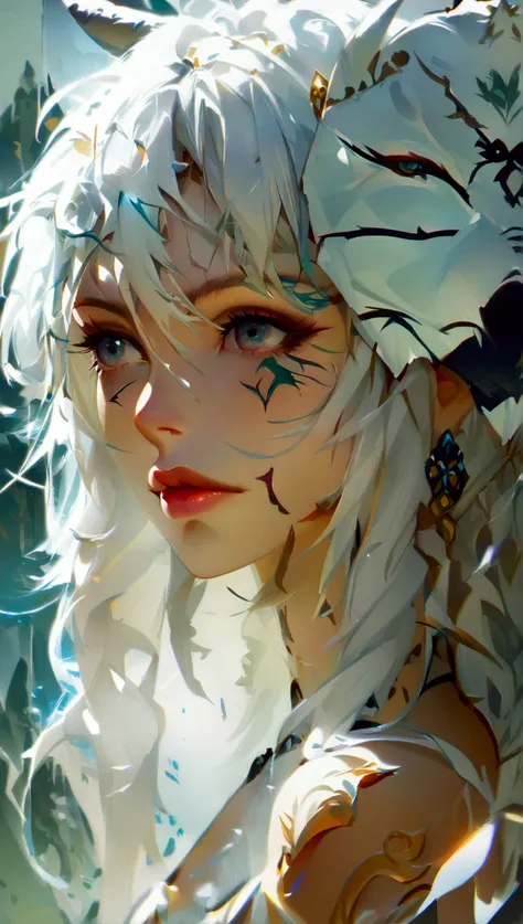  close-up of a woman with white hair and a white mask,  Beautiful Character Painting , Guvice, artwork in the style of Guvice, , a white-haired goddess , By Yang J, Spectacular character art ,  Amazing Character Art , By Fan Qi , By Wujun Siphan , Guvice o...