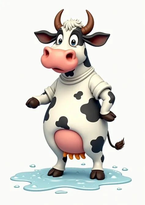 cartoon cow in a white shirt with black spots on it, album cover by Andries Stock, shutterstock, pop art, cow, bovine, cows, flying cow, camp. cow costume with udders, random cows, cartoon animal portrait, cartoon drawing, pool of milk, white with black sp...