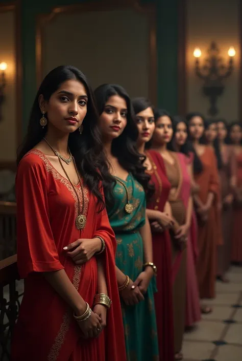 picture of nearly 10 or 12 bangladeshi women of different ages.Theyre in a good looking big room,all are sexy,wearing diffrent clothes that each other.They are of different agess,religeons.So their dresses differs.All are looking very good,cute,sexy,volupt...