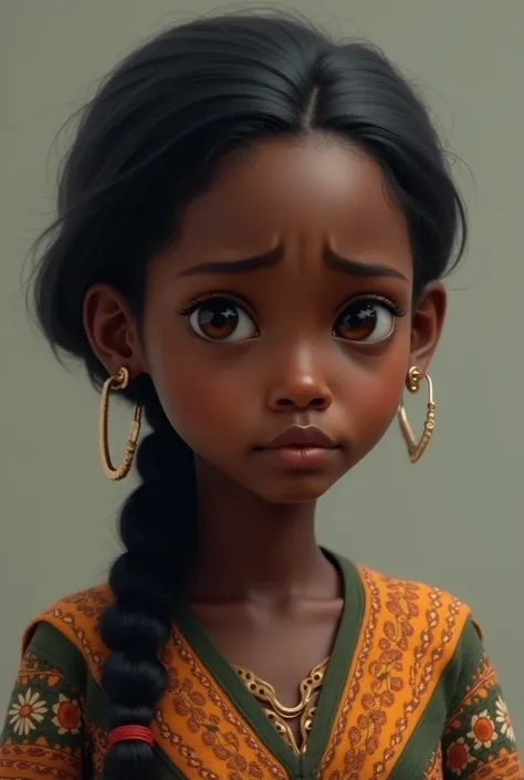 Chioma: A 17-year-old girl with a sad and scared expression, wearing a traditional Nigerian outfit.