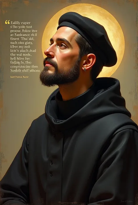  Create me an image of Saint Francis Xavier that has his name and the phrase "What good is it for a man to win the whole world if he loses his soul ?"