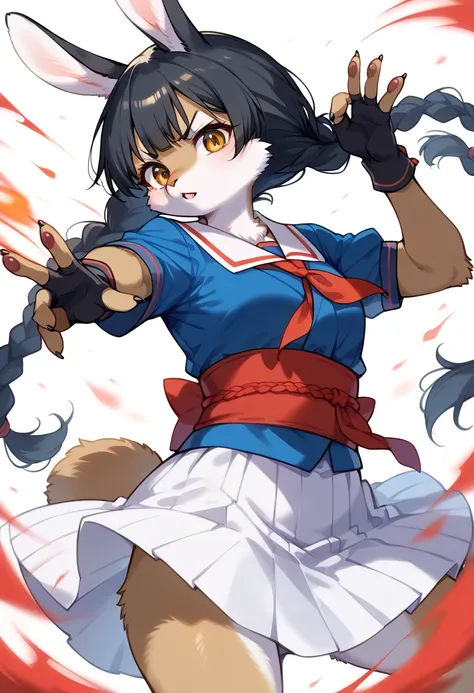 score_9, score_8_up, score_7_up, score_6_up, score_5_up, score_4_up, source_anime, best quality, amazing quality, very aesthetic, absurdres, 1girl, (furry, kemono:1.3), rabbit, rabbit girl, rabbit ears, braid, black hair, long hair, parted lips, twin braid...