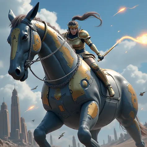 warrior rider golden machine battle horse