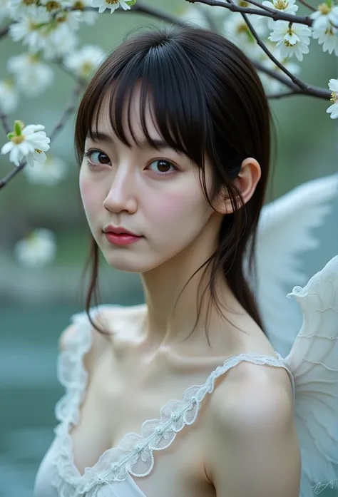   A very detailed depiction of a young Asian woman  ,  The Pale  ,   The Graceful Character  ,  Gives Her An Angelic Look .   For Her Expressive Eyes 、 and is full of innocence and wonder that enhances her softness ,   The tone of her hair and skin  . Alth...