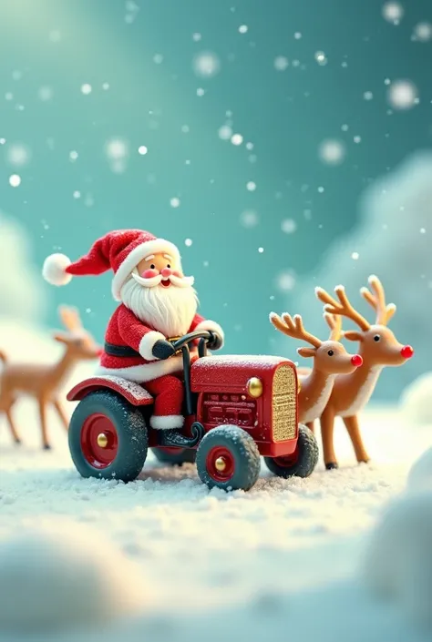 cute little santa claus riding a trenor full of reindeer sky