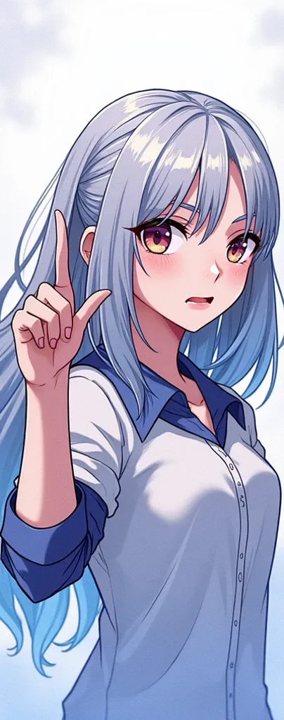 Please write the girl in the image
Put up your index finger and make a gentle angry gesture