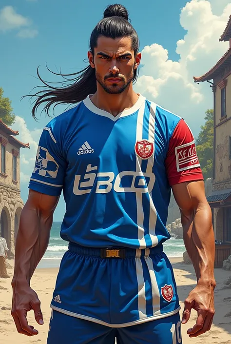 Sangoku avec le maillot officiel du club de foot de lusbco (union sportive boulogne Côte dopale)