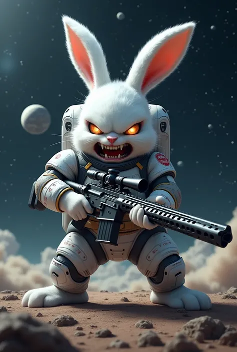 White Rabit angry in space with suit and sniper