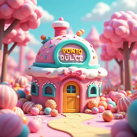  There is a candy paradise ， There were a lot of goodies ,  Lollipop Castle Cake  ,  candy forest , land of sweets,  in a Candy Land style house, land of sweets, trend on behance 3d art, trend on behance 3d art, 3 d styling dinner,  colored pastel 3d ,  3 ...