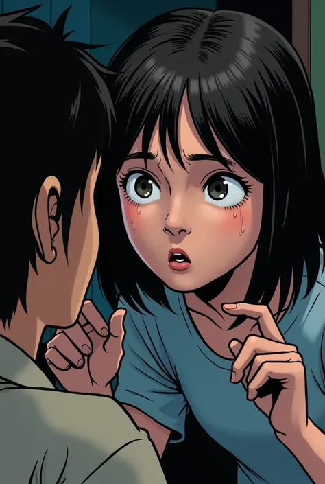 next scene( please with the same character)
Panel 2: Scene: The daughter leans forward, her eyes welling up with tears, trying to explain herself. She gestures with her hands, indicating that she did her best. Bubble: Her face shows determination, but her ...