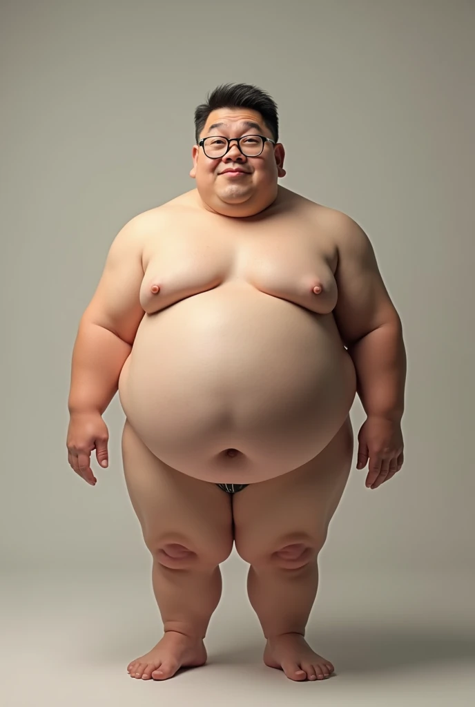 Asian dadbod naked with rounded glasses and with chubby face