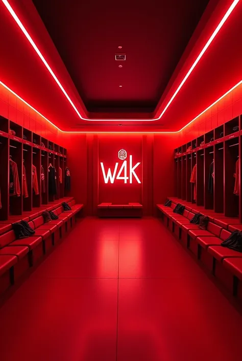 The dressing room of the football player with the LED theme is red and there is the inscription W4K