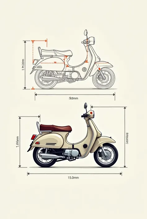  you can create an image where you can see the measurements of a motorcycle in cm or inches with only colored strokes or black and white, making sure that everything has its average 