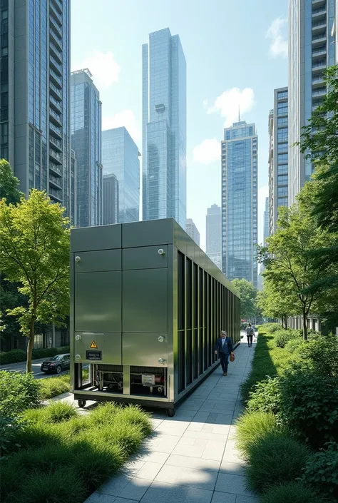 cooling chiller with buildings and green areas