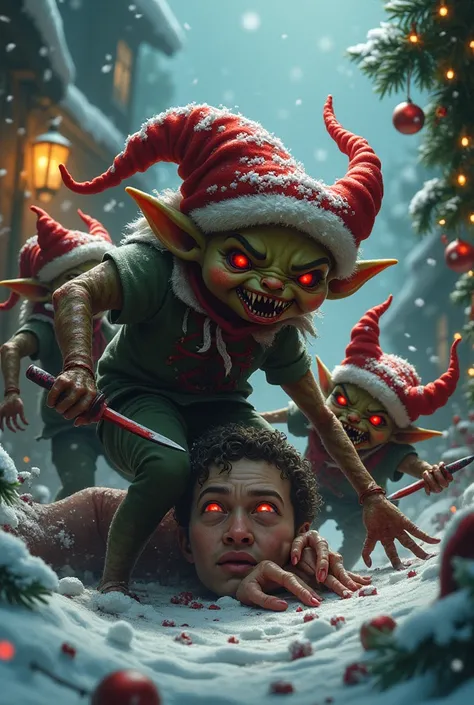 3 terrifying Christmas elves attacking others
