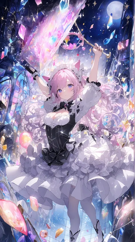 2人の pretty girl,  greatest masterpiece,  top quality,8K quality、  Extremely Aesthetic,  super high resolution、Maid、Maid服、Cat ears、tail、 pretty girl、Cute、Beauty、beautiful、Shake it、 imaginary、 colorful 、恥ずかShii、 is shy、 glitter、 Magical Girl 、Idol、 Gothic Lo...