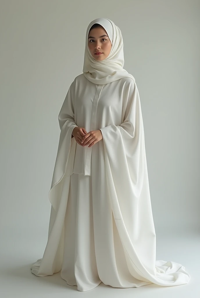 Full body portrait of  standing wearing hijab and white shirt