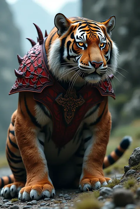 Photo quality　 reality 　It looks like a tiger and has a black pattern、 Skyrims Daydrick Armor with a red pattern similar to a dragon