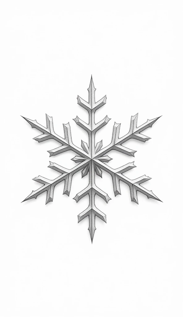 "Create a snowflake with detailed geometric designs, drawn in black-and-white line art."