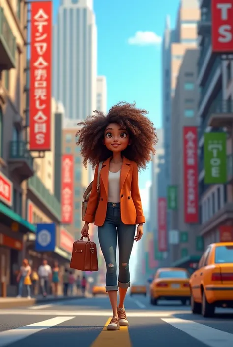 One fine day curly hair girl of 22 years age went out home for searching job give me a prompt of each scene story In 3D animated style 