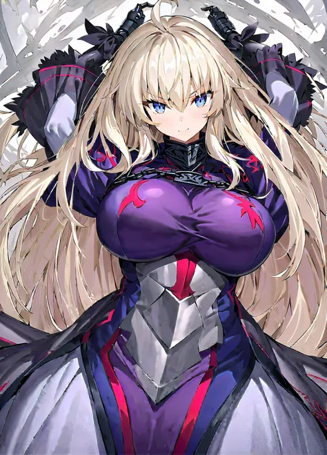 score_9, score_8_up, score_7_up, professional anime,2girls,solo,(Jeanne DArc Alter from fate grand order
),jalter, white hair, long hair,yellow eyes, ahoge,big breasts,large breasts,perfect body,dress
1girl,(jeanne de arc from fate grand order),blonde hair...