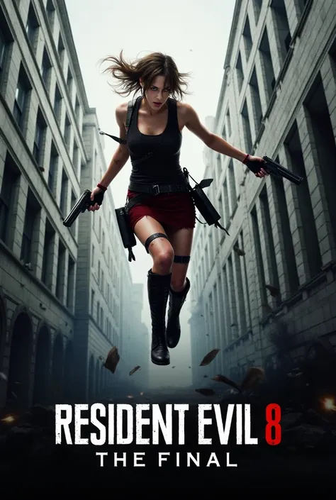 This is a detailed description of the Resident Evil 8 movie poster
The movie poster has a rather impressive and dramatic design. The main image is a young woman, Milla Jovovich as Alice, who looks strong and fierce, falling or jumping from a tall building....