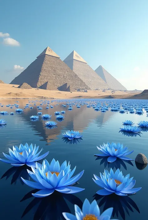 Distant pyramids, lake of blue lotus