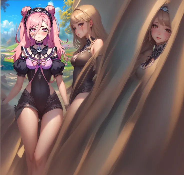 3 beautiful anime girls, cute and innocent expressions, no underwear, highly detailed, intricate, masterful painting, digital art, vibrant colors, soft lighting, photorealistic, 8k, best quality, hyperrealistic