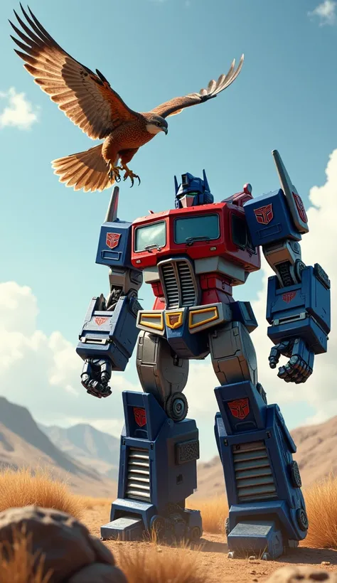 Ironhide Transformer looking at a falcon