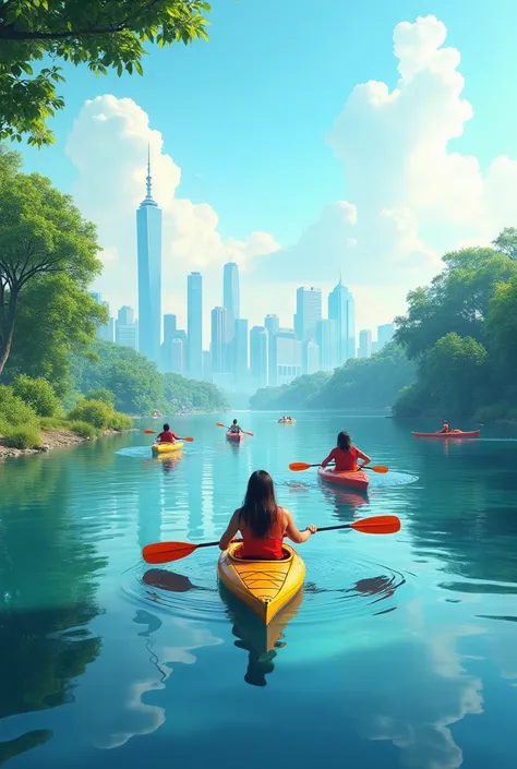  lakeside，City，There are kayaks in the lake