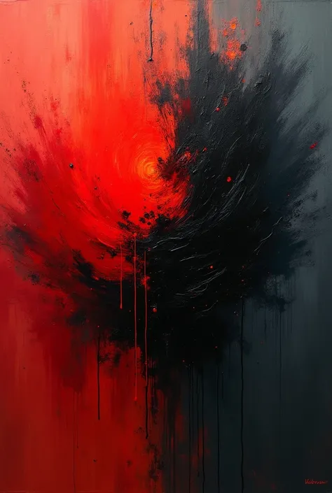 Abstract red-black picture with splashes 