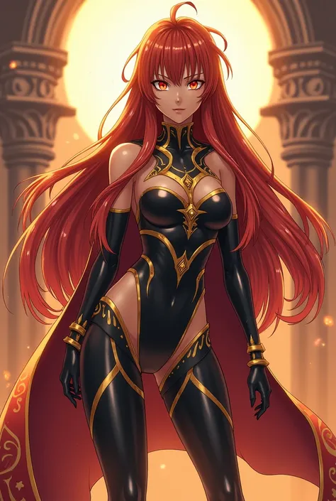 Amara Shiryū stands at 2.1 metres (611") with an hourglass figure (165 cm bust, 145 cm hips, 65 cm waist), combining Boa Hancock’s regal elegance with Tsunade’s powerful build. Her long auburn hair, inspired by Rangiku’s flowing locks, cascades past her hi...