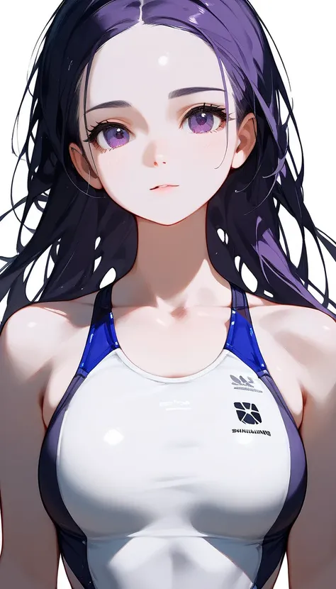 Score_9,Score_8_up,Score_7_up, perfect face, score_6_up, score_5_up, score_4_up, beautiful face, (((anime))), (((status_anime))), white skin, dark purple eyes,1 anime girl, (((30 years old))), (((white competitive swimsuit))), top quality eyes, detailed te...