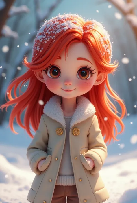 concept game art, cartoon, cartoon girl with red hair, snowflakes, League of Legends style, featured on cgsociety, soft shadows on face, naver fanpop, high detail