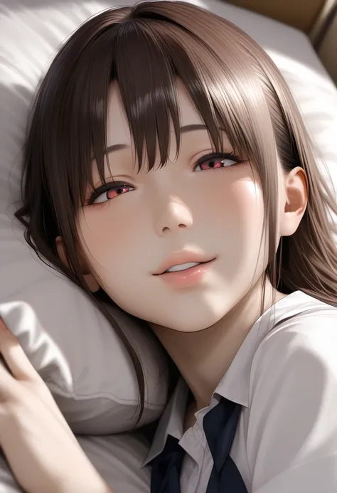  lying in bed，Anime characters with milk on their faces，gapmoe Yandere，Yandere，guweiz style artwork，guweiz，Trends on CGSTATION，Smooth anime CG art ，pixiv 3dcg，gapmoe Yandere grimdark，A surreal schoolgirl ， clean and fine animation art ， attractive anime gi...