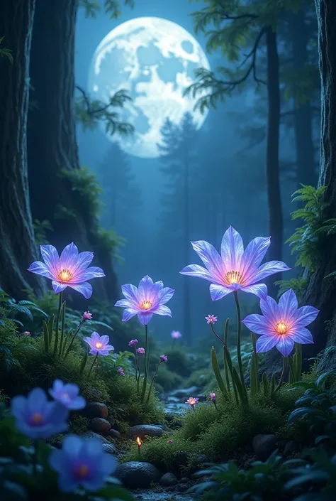 Glass violets blooming in a fantastic forest
fantastic full moon