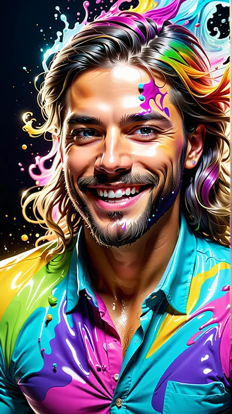  express the flow of ink dancing in the wind,Water effect , colorful water ,Male God: treatment art :Manipulate water :Thick hair:Sleep: perfect face: beautiful ::healthy,Ink splatter,flash,Gorgeous,Light Reflection, rich colors ,Abstract,3d,8K, high resol...